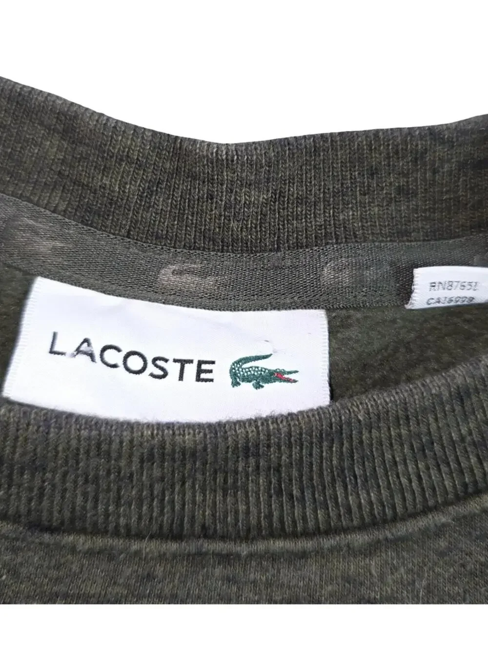 Lacoste Men's XL Sweater Felt Crocodile Crew Neck Olive Green Tonal - Picture 9 of 9
